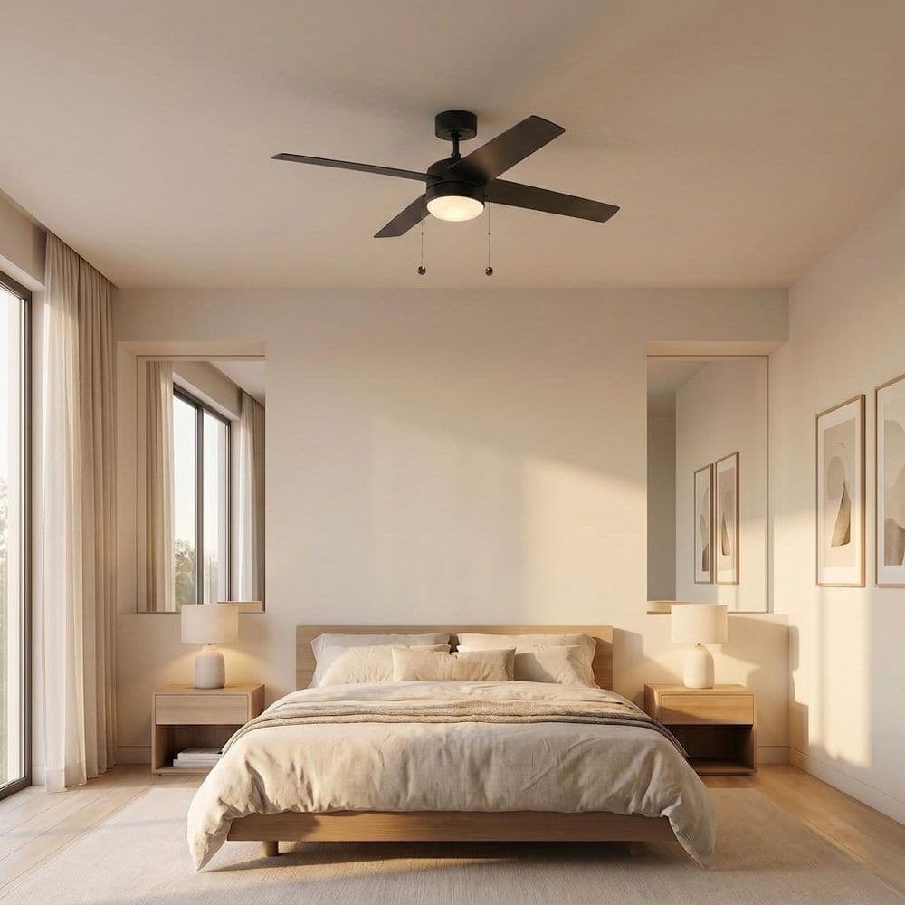 Loni 52 in. Midnight Black/American Walnut Downrod Mount Modern Ceiling Fan with Pull Chain and Integrated LED Light Kit price history on PriceWatchPro