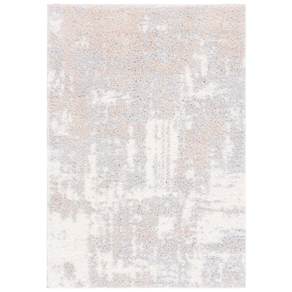 Lindsay Shag 4 ft. x 6 ft. Gray/Ivory Beige Abstract Distressed Area Rug