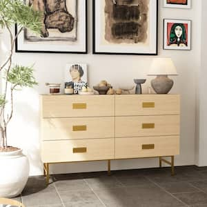 Yellow Wooden Grain 6 Drawers 55 in. W Chest of Drawers, Dresser, Storage Cabinet without Mirror