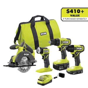 ONE+ 18V Cordless 4-Tool Combo Kit with 1.5 Ah Battery, 4.0 Ah Battery, and Charger