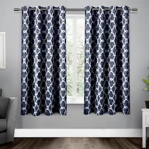 Gates Peacoat Blue Ogee Woven Room Darkening Grommet Top Curtain, 52 in. W x 63 in. L (Set of 2)