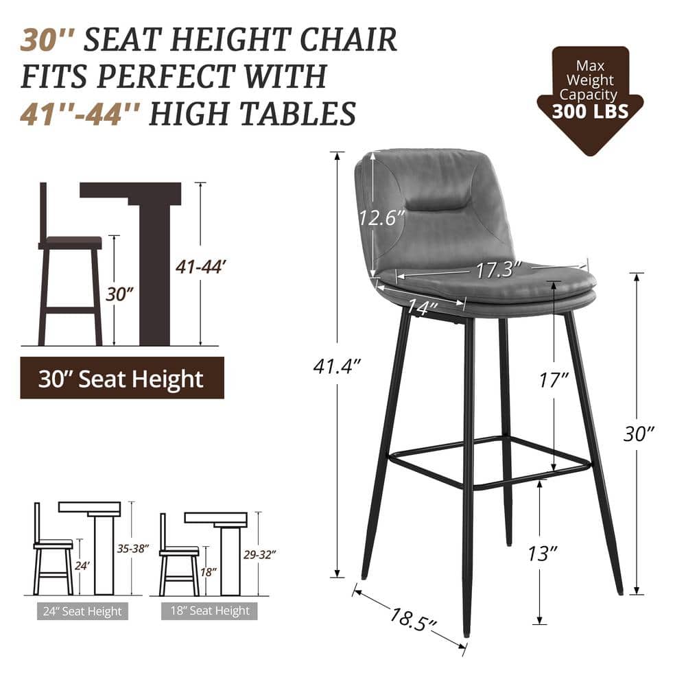 Gray Faux Leather and Metal Bar Height Stools Set of 4