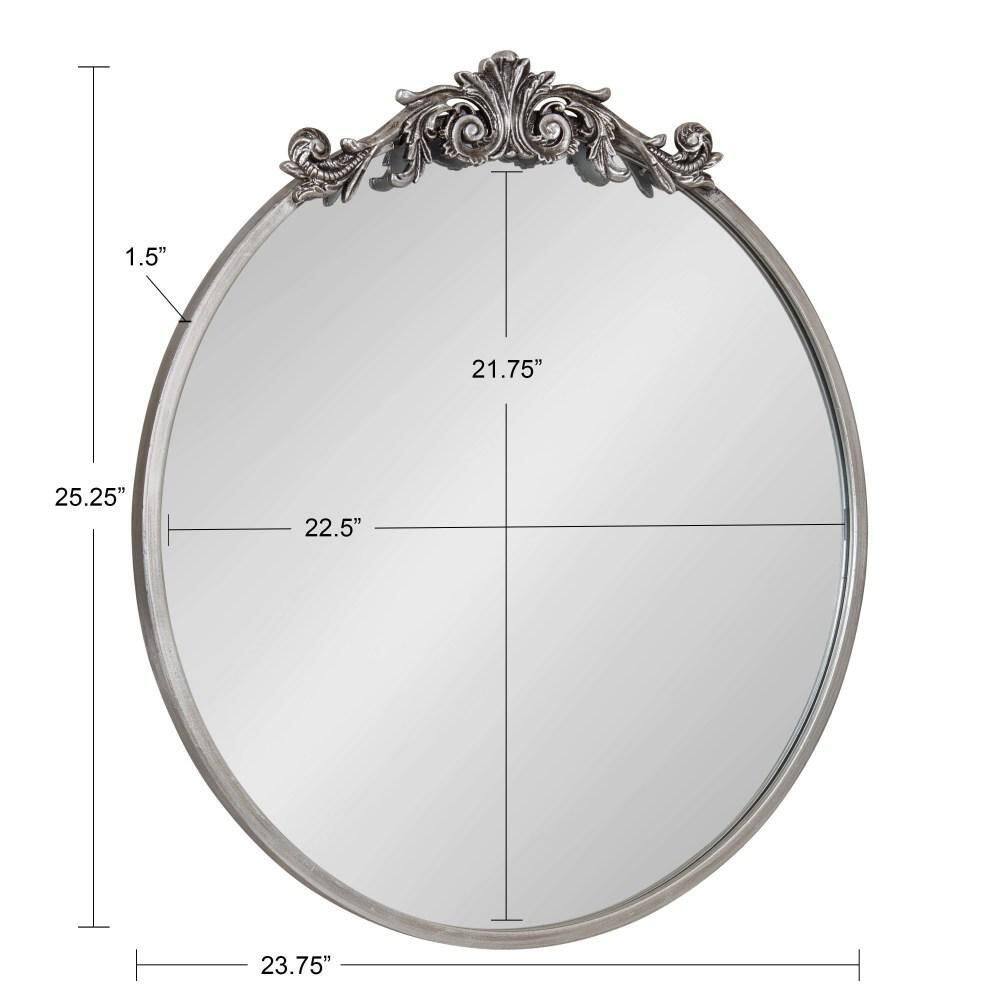 Arendahl 24" Round Silver Wood Vanity Mirror with Baroque Crown