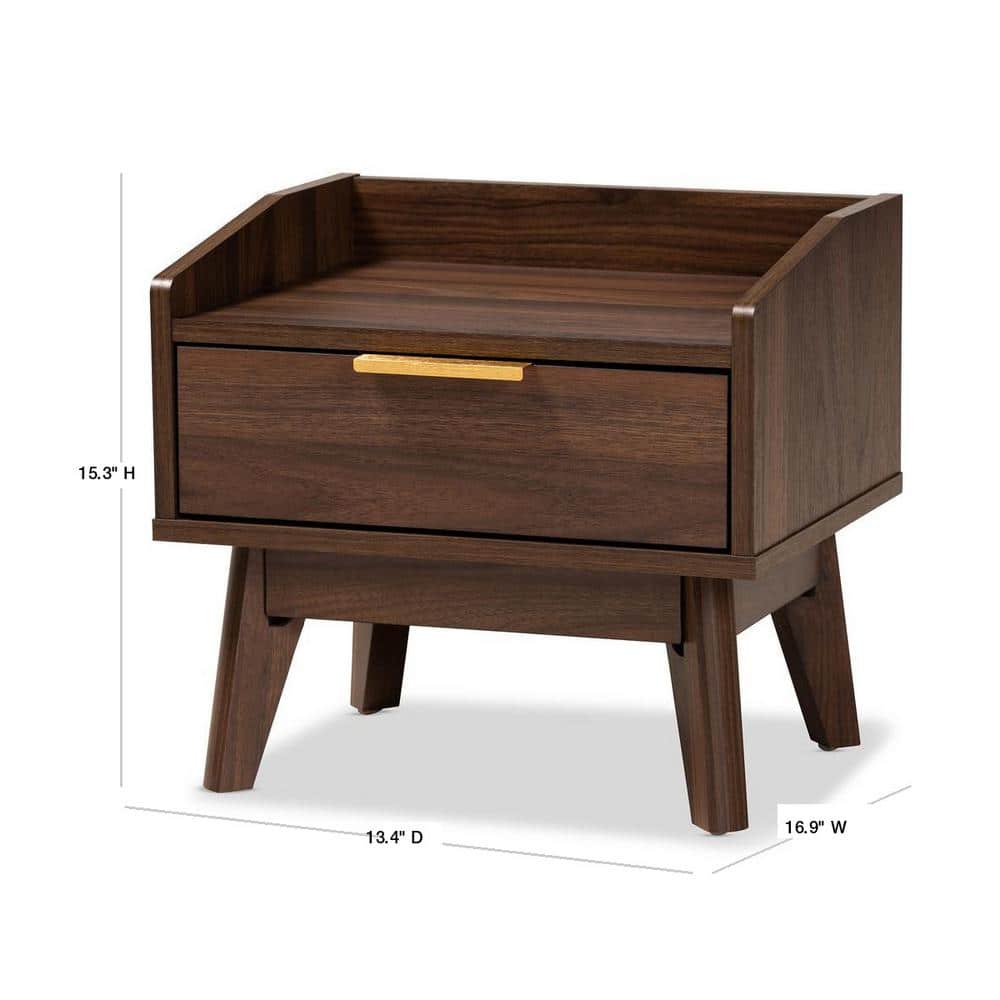 Mid-Century Lena Nightstand in Walnut Brown with Gold-Tone Handle