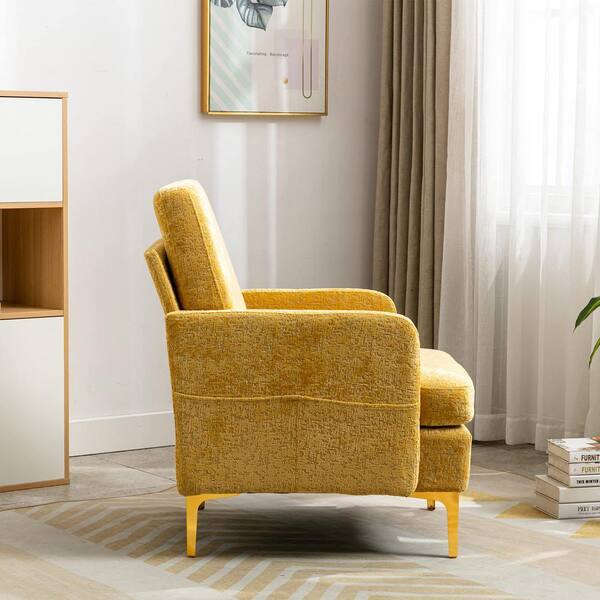 yellow fabric armchairs