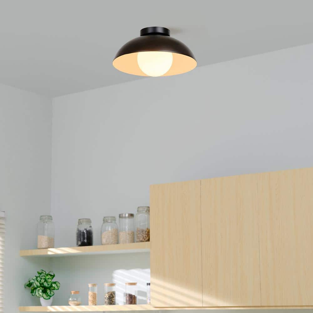 Matte Black and Milk Glass Dome Flush Mount Ceiling Light