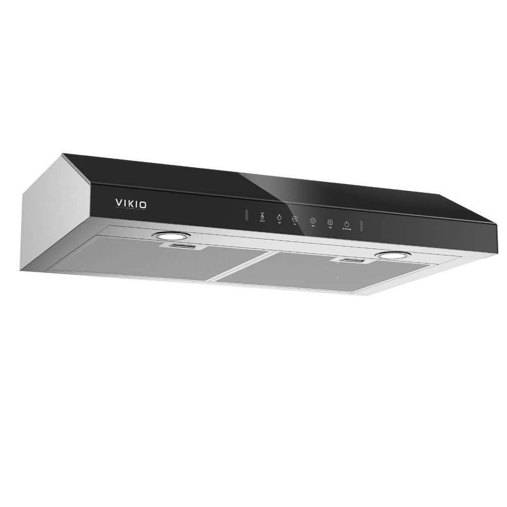 30 in. 900 CFM Ducted Under Cabinet Range Hood in Stainless Steel and Black Glass with LED Lights and Baffle Filters