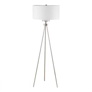 66.5 in. Silver Metal Tripod Floor Lamp With Cotton Shade