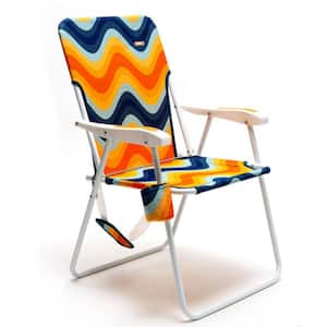 Portable Foldable Orange Wave Oxford Cloth and Steel Camping Chair with Cup Holder for Outdoor