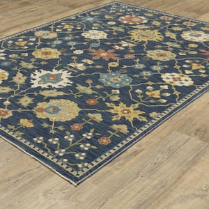 Fleetwood Blue Doormat 3 ft. x 5 ft. Persian Floral Polypropylene Fringe Edge Indoor Area Rug