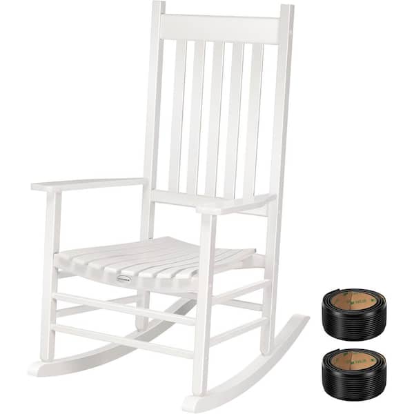 VIVOHOME Oversized Wooden Outdoor Rocking Chair with Anti-Slip Strips in White