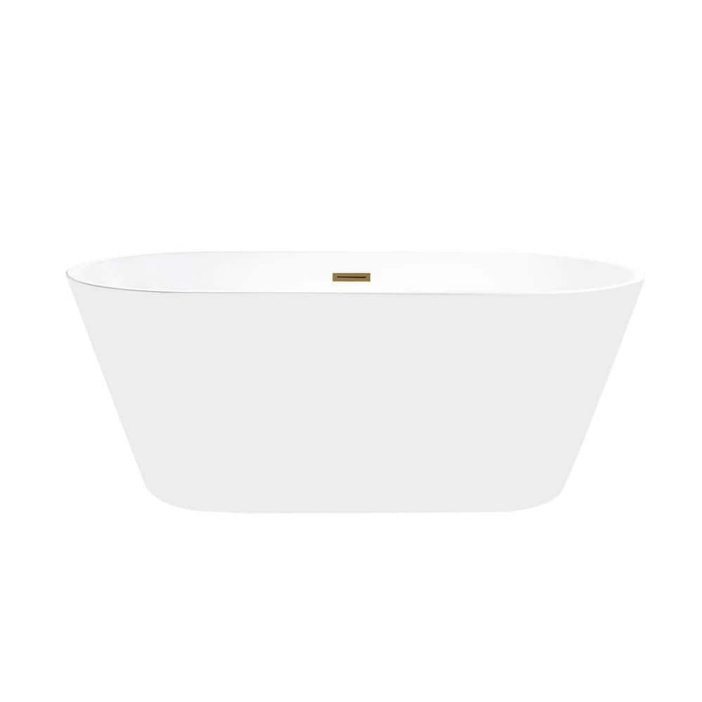 Iris 59" White and Gold Freestanding Acrylic Bathtub