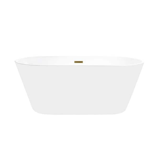 Vanity Art Domme 59 in. Acrylic Flatbottom Freestanding Non-Slip Bathtub in White/Titanium Gold