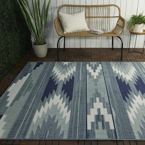 Adan Teal 5 ft. 3 in. x 7 ft. Diamond Indoor/Outdoor Area Rug