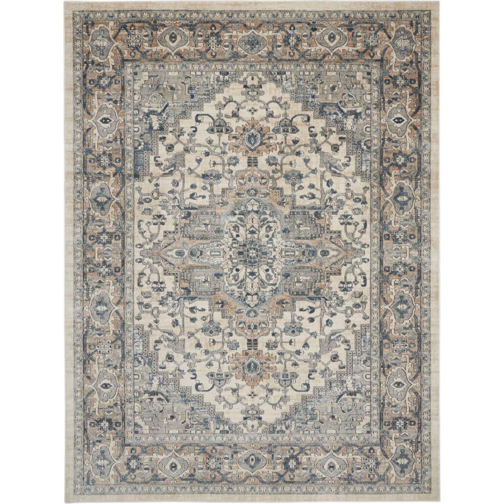 Ivory Grey Synthetic Oval Persian Area Rug 12' x 15'