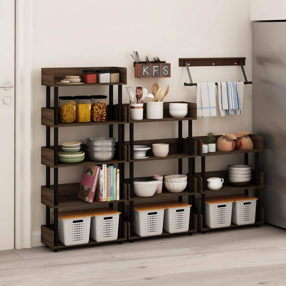 Walnut 5-Tier Toolless Freestanding Display Rack with PVC Tubes