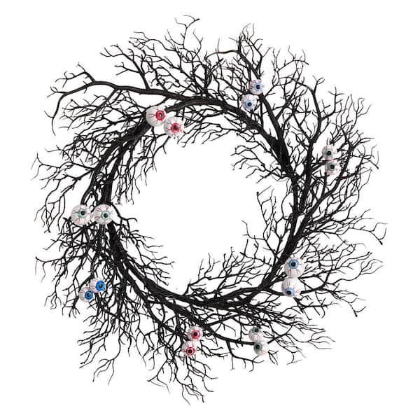 30 in. Black Artificial Eyeballs Halloween Wreath