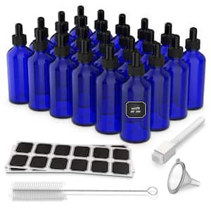 4 oz. Glass Dropper Bottles with Funnel, Brush, Marker and Labels - Blue (Pack of 24)
