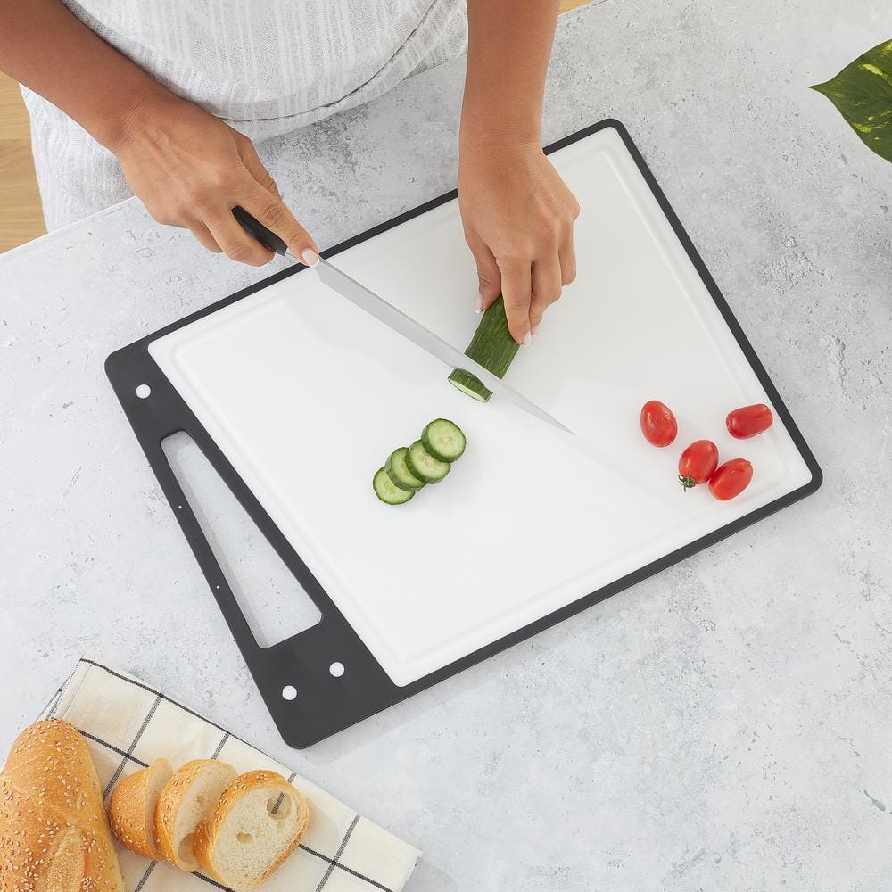 JoyJolt Black and White Plastic Cutting Board Set