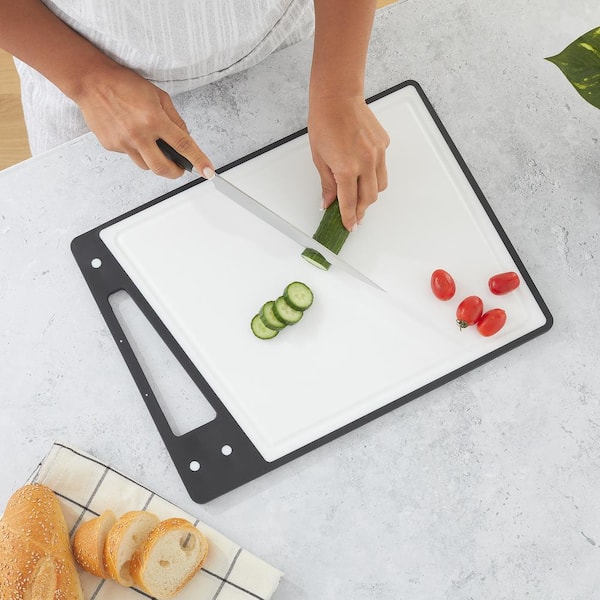 Farberware Plastic Cutting Board Set, Dishwasher- Safe Poly Chopping Board  for Kitchen with Easy Grip Handles, Set of 3, White