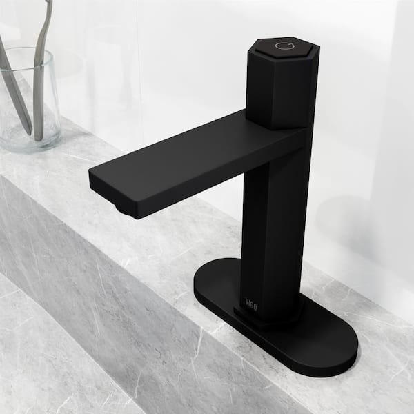VIGO Nova Single Handle Single-Hole Bathroom Faucet Set with Deck Plate in Matte Black