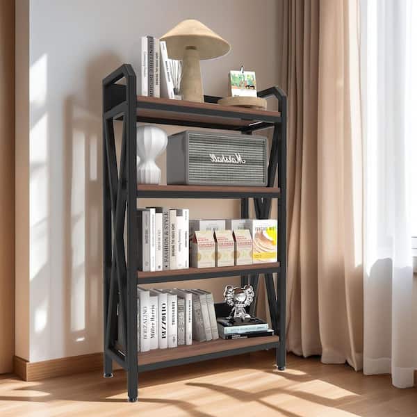 55 in. Bakers Rack Storage Shelves 4-Level Mental and Wooden Kitchen Shelves, Kitchen Organizers and Storage in Brown