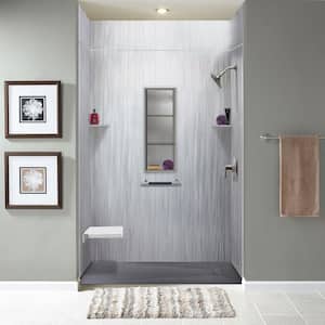Lusso 60 in. x 36 in. x 96 in. 6-Piece Glue-Up Solid Surface Alcove Shower Wall Surround with Extension in Glacier Grey