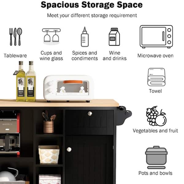 Tatahance Black Floor Standing Buffet Kitchen Island with Tatahance Black Floor Standing Buffet Kitchen Island with