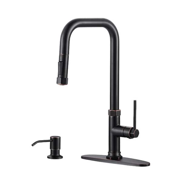 ALEASHA Single-Handle Pull Down Sprayer Kitchen Faucet with Pull Out Spray Wand and Soap Dispenser in Oil Rubbed Bronze