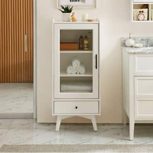 21.1 W x 8.75 H x 43.38 L Modern Bathroom Cabinetin in MDF with Glass Door, Adjustable Shelves, Drawer, in White