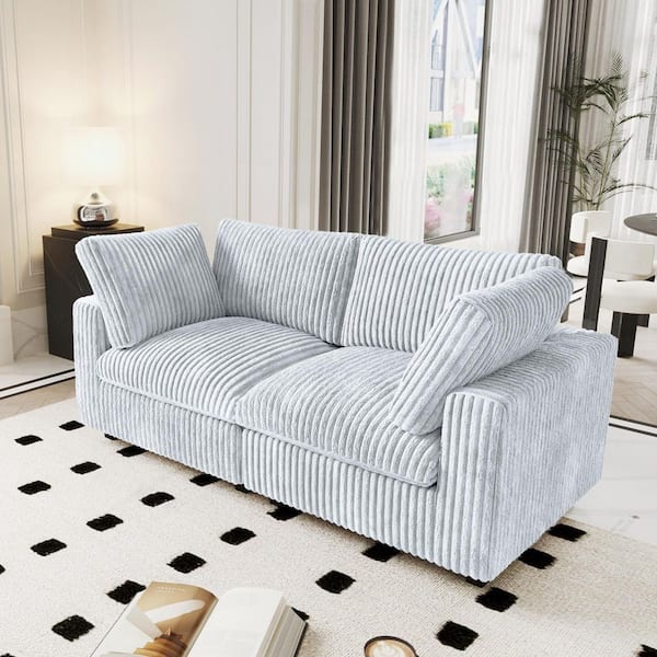 Modern Cloud Couch 157 in. Square Arm Faux Rabbit Fur Velvet U-Shaped Modular Sofa with Ottoman, Washable Covers in Gray