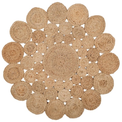 HomeInGoods Jute Braided Rug, 5' Round Natural, Hand Woven Area Rugs for  Kitchen Living Room Entryway, 5 Feet Round