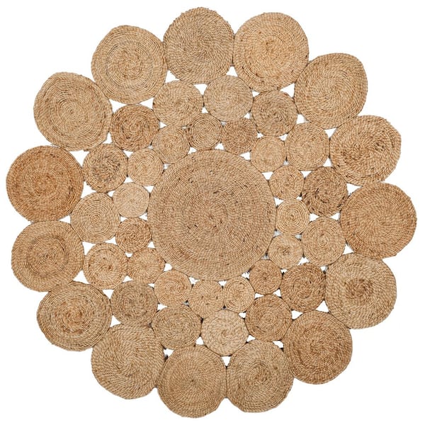 SAFAVIEH Natural Fiber Beige 5 ft. x 5 ft. Round Floral Area Rug