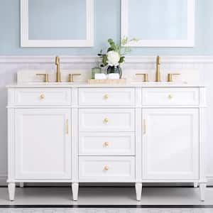 Elisa 60 in. W x 22 in. D x 35 in. H Double Sink Bath Vanity in White with Qt. Top