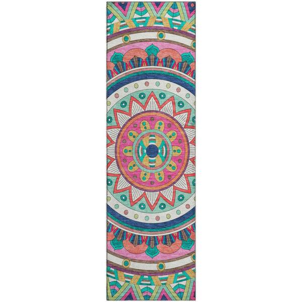 Mayfield Premium Machine Washable Abstract AMF2277 Pink 2 ft. x 7 ft. Runner Rug