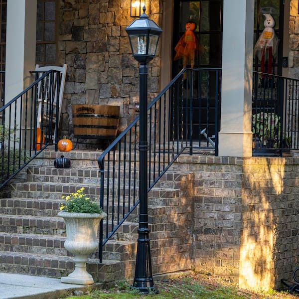 GAMA SONIC 3-Light Black Cast Aluminum Solar Power Outdoor Weather Resistant Post Light Set with LED Bulb Included