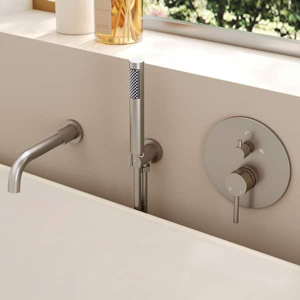 2-Spray Wall Mounted Tub and Shower Faucet Set 2.5 GPM with Handheld Sprayer in Brushed Nickel (Valve Included)