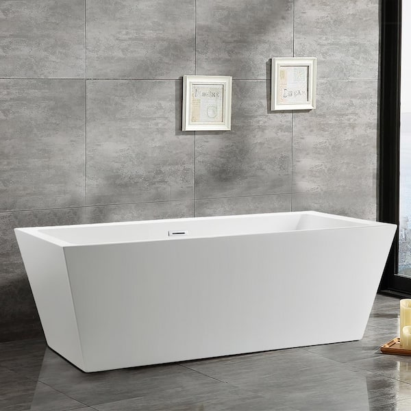 Vanity Art Tarbes 67 In Acrylic Flatbottom Freestanding Bathtub In White Va6814 The Home Depot