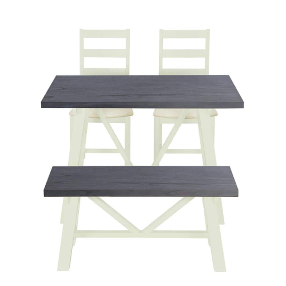 Gray and Butter Milk 4-Piece Solid Wood Table Slat Back Design Chairs and B