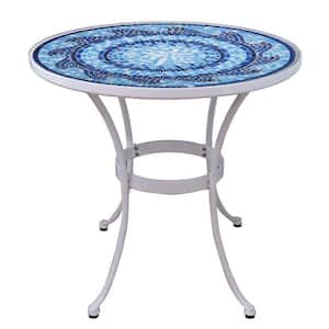 28 in. Coastal Glass Mosaic Outdoor Patio Bistro Table