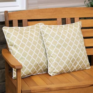 16 in. Tan and White Lattice Outdoor Throw Pillows (Set of 2)