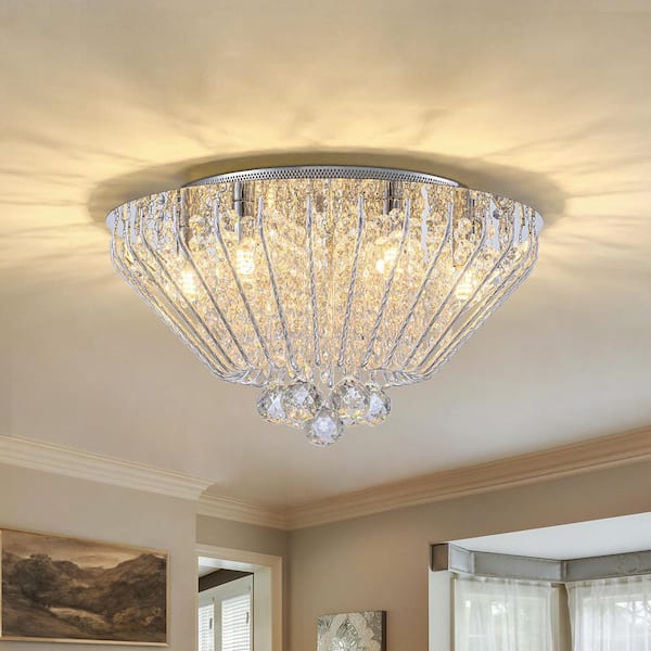 Paisley 16.9 in. 6-Light Chrome Contemporary Crystal Flush Mount Ceiling Light with Diamond Shape