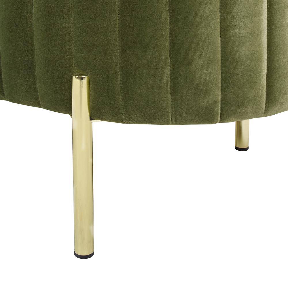 Olive Green Velvet Storage Bench with Gold Legs