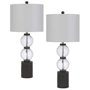 Mystic 34.5 in. H Clear Glass and Resin Lamp Set with Coordinating Shade and Dark Oak Accents (Set of 2)