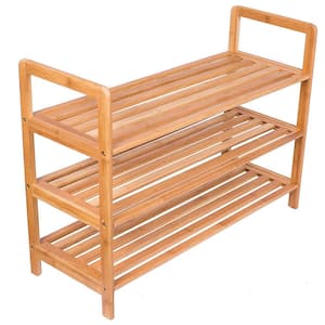20.1 in. H 9-Pair 3-Tier Bamboo Free Standing Shoe Rack with Handles