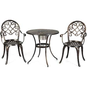 3-Piece Cast Aluminum Outdoor Dining Table Chairs Set