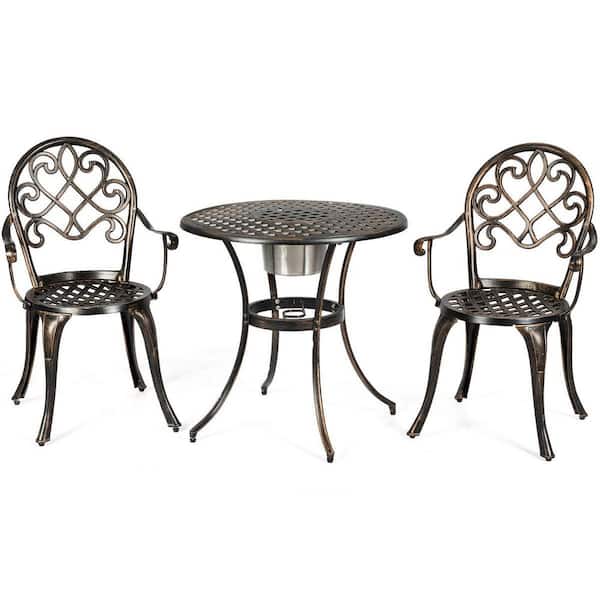 HONEY JOY 3-Piece Cast Aluminum Outdoor Dining Table Chairs Set