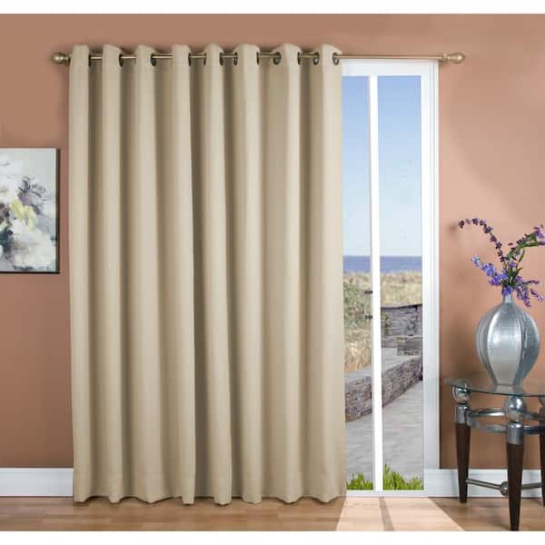 RICARDO Ivory Polyester Solid 112 in. W x 96 in. L Grommet Blackout Curtain