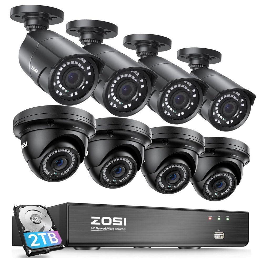 ZOSI 4K 8-Channel POE 2TB NVR Outdoor Home Security Camera System with ...