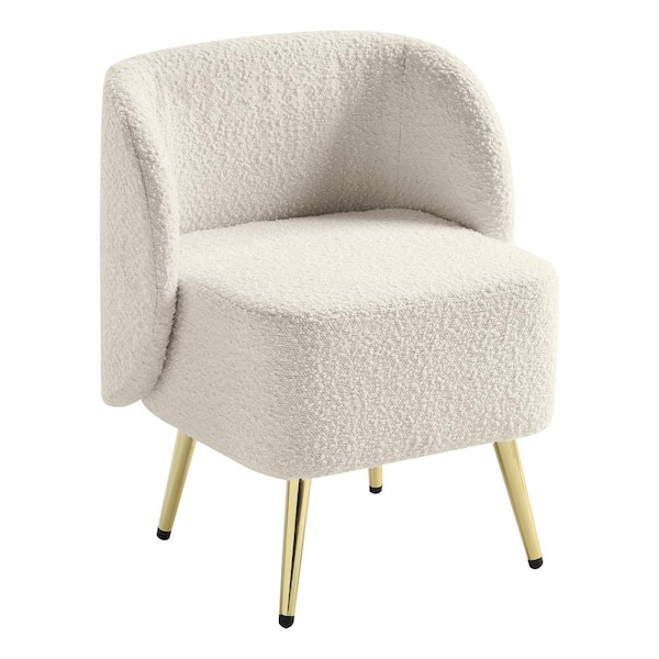 Abrina 15.5in Vanity Occasional Chair in Textured Cream Fabric with Gold Legs